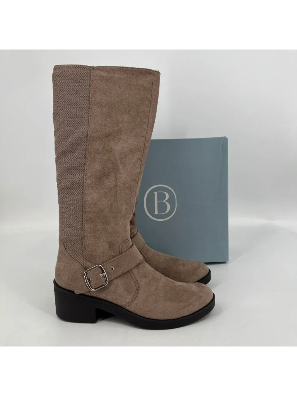 LifeStride Bzees Olympia Knee High Boots Latte Size 9M Fabric Zip Block Heel